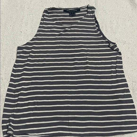 French Connection Tops - (008) French Connection Charcoal and Cream Striped Tank Top